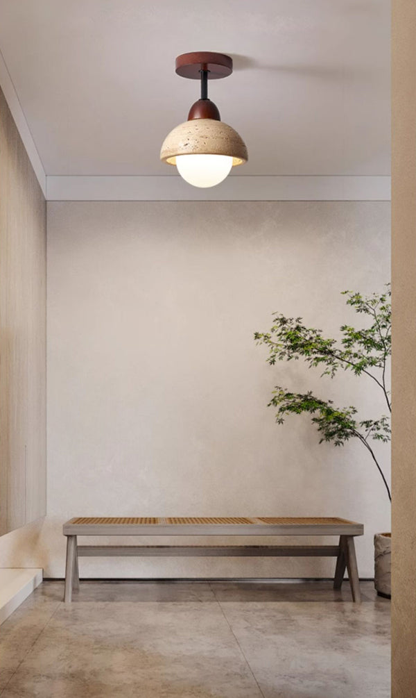 modern yellow travertine wood flush mount ceiling light
