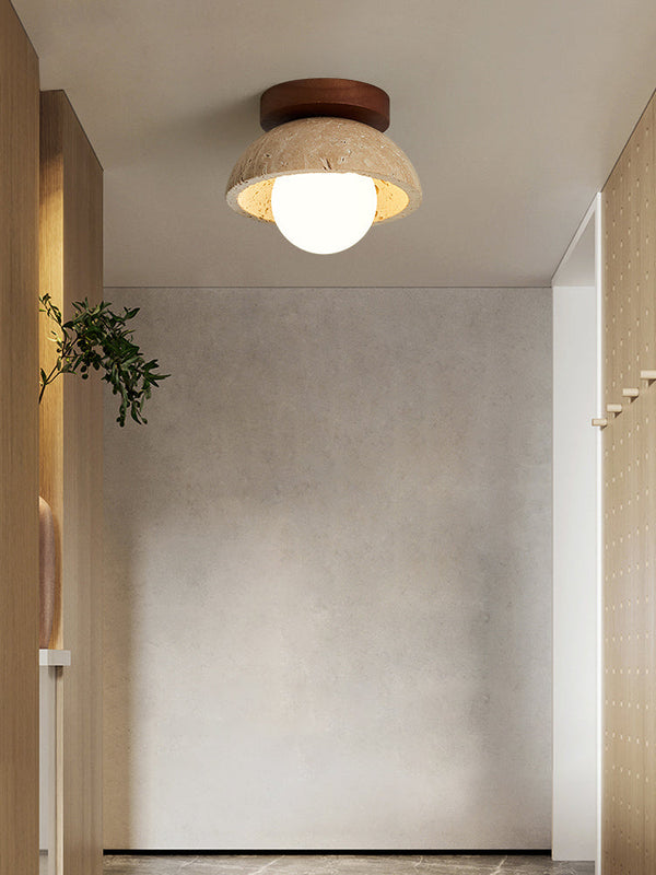 modern yellow travertine wood flush mount ceiling light