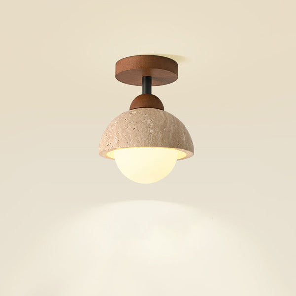 modern yellow travertine wood flush mount ceiling light