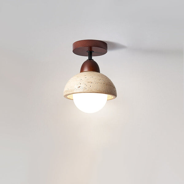 modern yellow travertine wood flush mount ceiling light