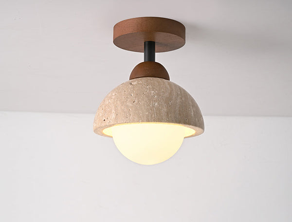 modern yellow travertine wood flush mount ceiling light