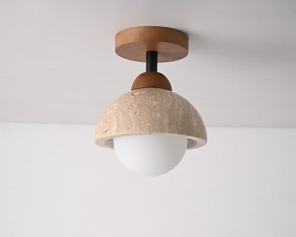 modern yellow travertine wood flush mount ceiling light