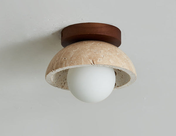 modern yellow travertine wood flush mount ceiling light