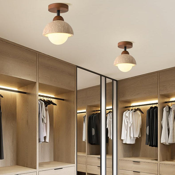 modern yellow travertine wood flush mount ceiling light
