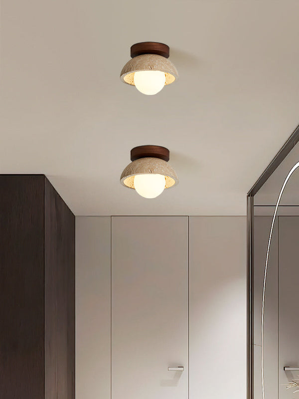 modern yellow travertine wood flush mount ceiling light