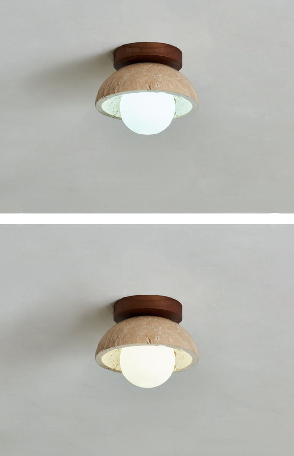 modern yellow travertine wood flush mount ceiling light
