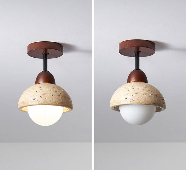 modern yellow travertine wood flush mount ceiling light