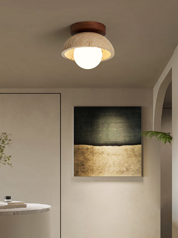 modern yellow travertine wood flush mount ceiling light