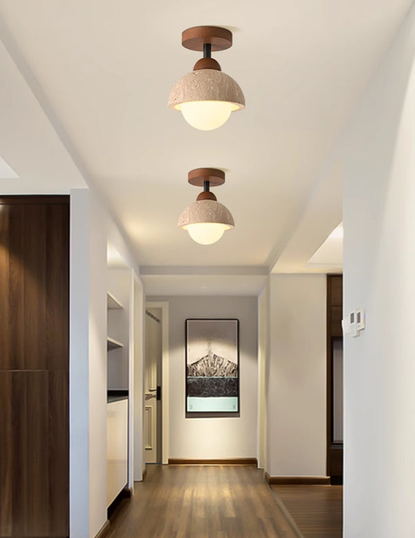 modern yellow travertine wood flush mount ceiling light