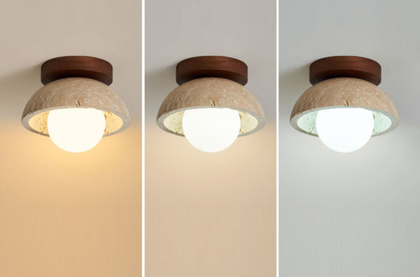 modern yellow travertine wood flush mount ceiling light