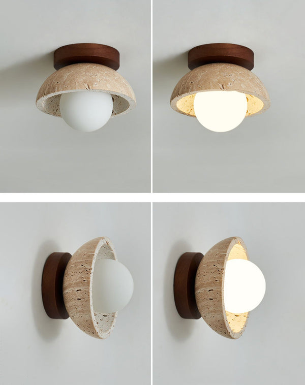 modern yellow travertine wood flush mount ceiling light
