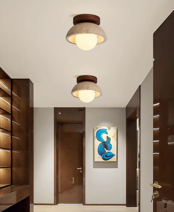 modern yellow travertine wood flush mount ceiling light