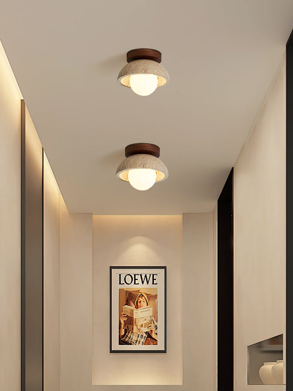 modern yellow travertine wood flush mount ceiling light