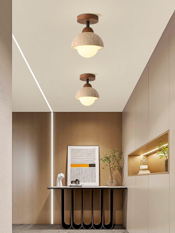 modern yellow travertine wood flush mount ceiling light