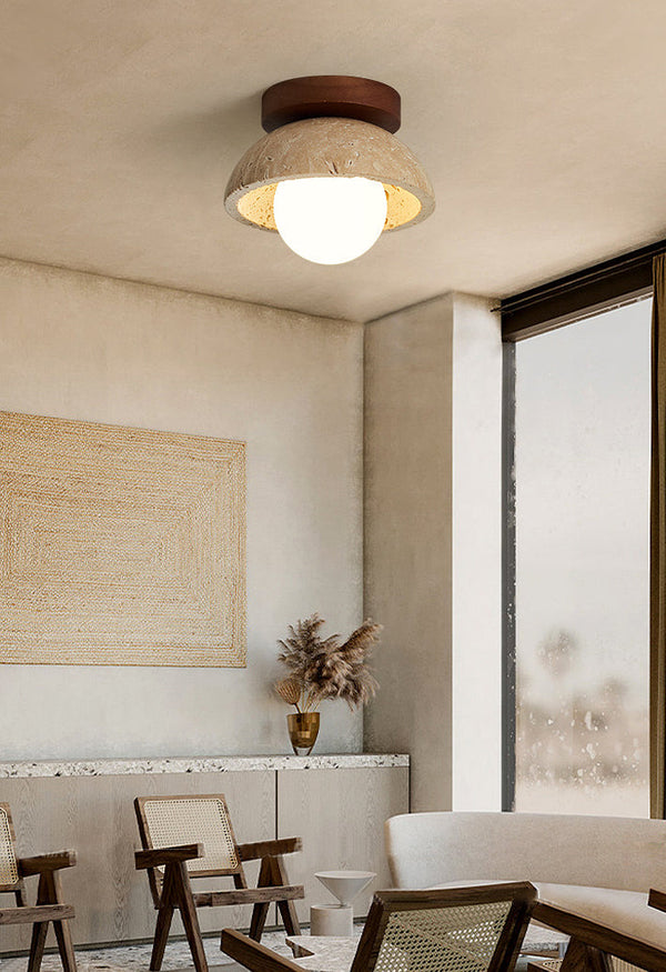 modern yellow travertine wood flush mount ceiling light