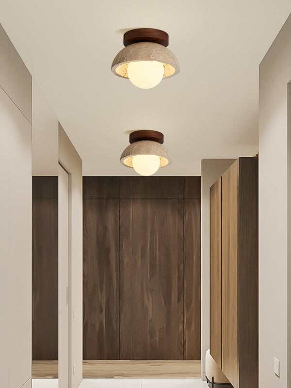 modern yellow travertine wood flush mount ceiling light