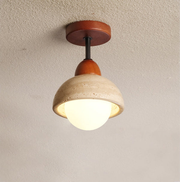modern yellow travertine wood flush mount ceiling light