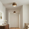 modern yellow travertine wood round flush mount ceiling light