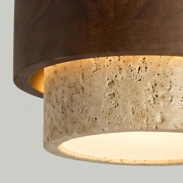 modern yellow travertine wood round flush mount ceiling light