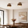 modern yellow travertine wood round flush mount ceiling light