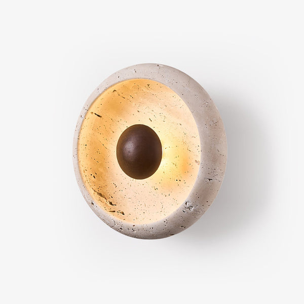 modern yellow travertine wood sphere wall lamp