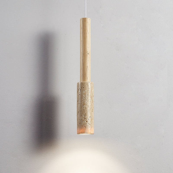 modern yellow travertine wood stick pendant light