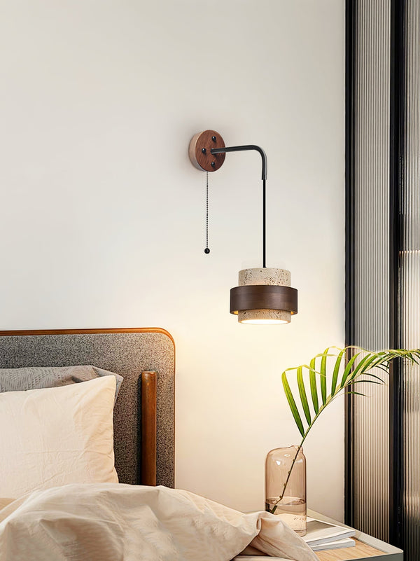 modern yellow travertine wood wall sconce