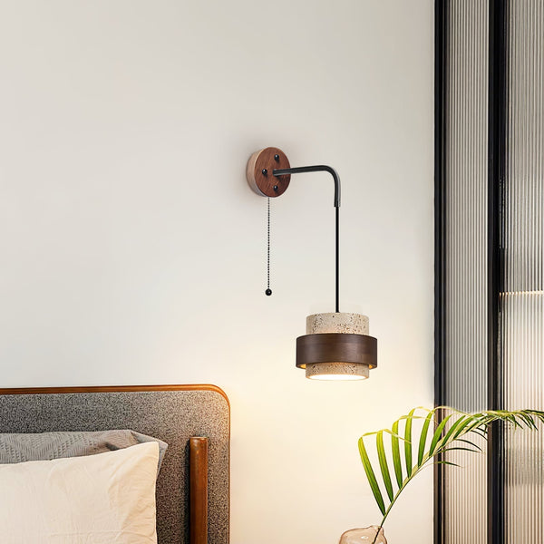 modern yellow travertine wood wall sconce