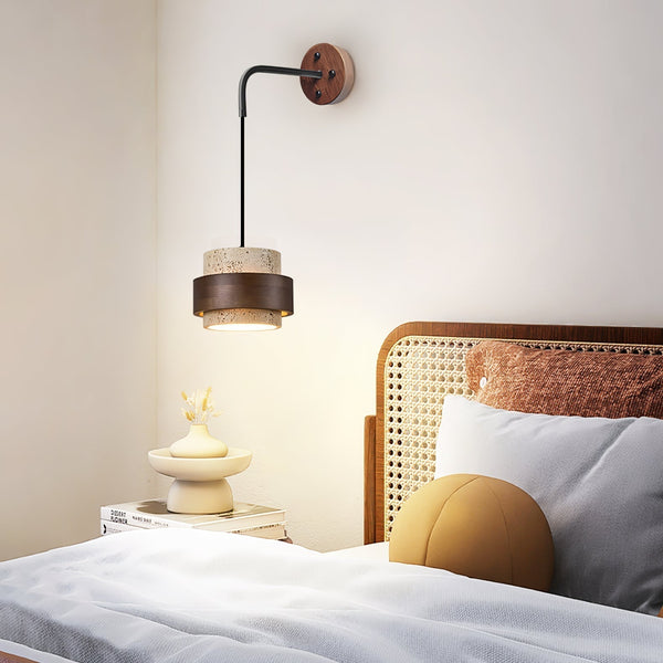 modern yellow travertine wood wall sconce
