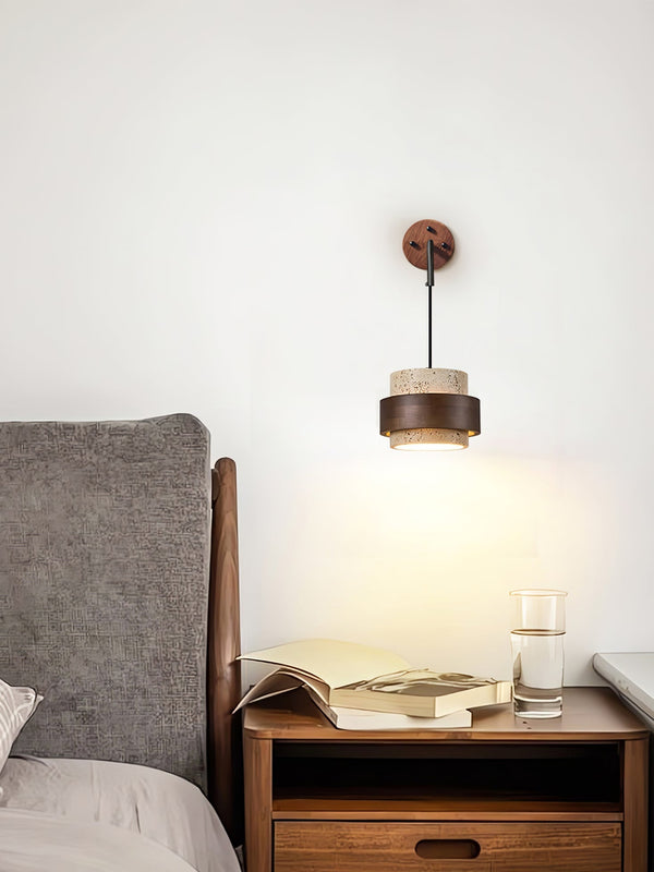 modern yellow travertine wood wall sconce
