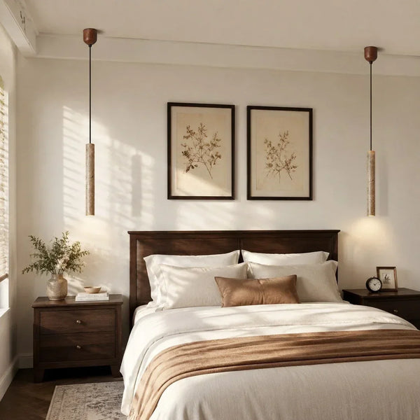 natural travertine cylinder pendant light for bedroom