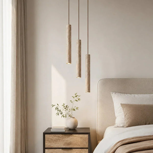 natural travertine cylinder pendant light for bedroom