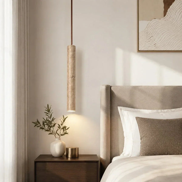 natural travertine cylinder pendant light for bedroom