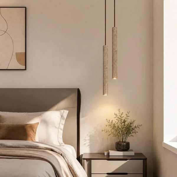 natural travertine cylinder pendant light for bedroom
