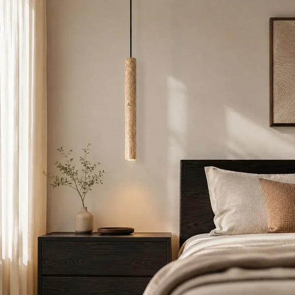 natural travertine cylinder pendant light for bedroom