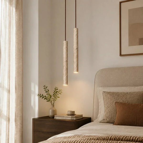 natural travertine cylinder pendant light for bedroom