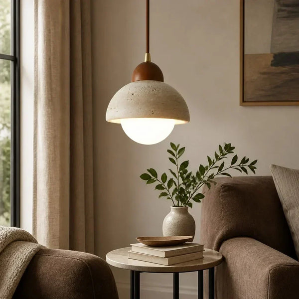 natural travertine stone dome pendant light
