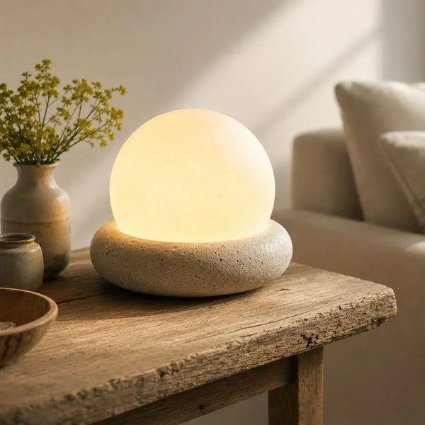 neutral travertine glass globe led table lamp