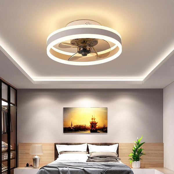 16 Circular Dimmable Modern Ceiling Fan Light Flush Mount Led Chandelier With Fan