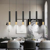Elongated Cylinder Black And Gold Metal Shade Led Modern Pendant Light Island Hanging Lights