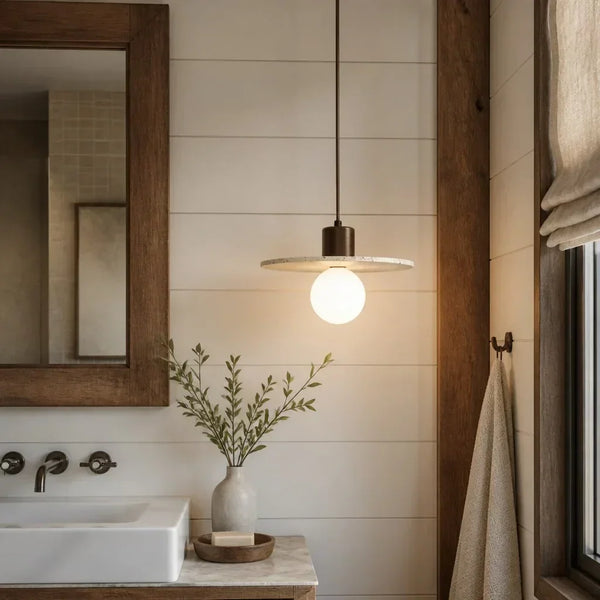 organic travertine wood pendant light