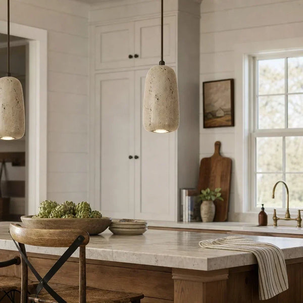 organic travertine wood pendant light