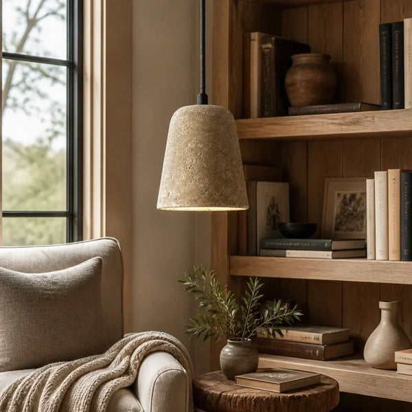 organic travertine wood pendant light