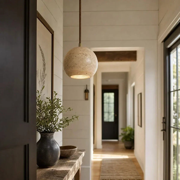 organic travertine wood pendant light