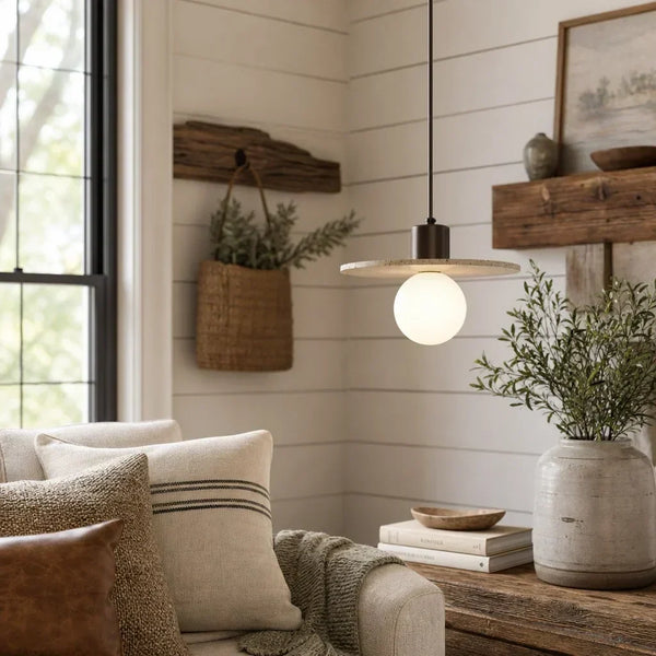 organic travertine wood pendant light