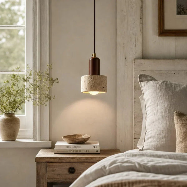 organic travertine wood pendant light
