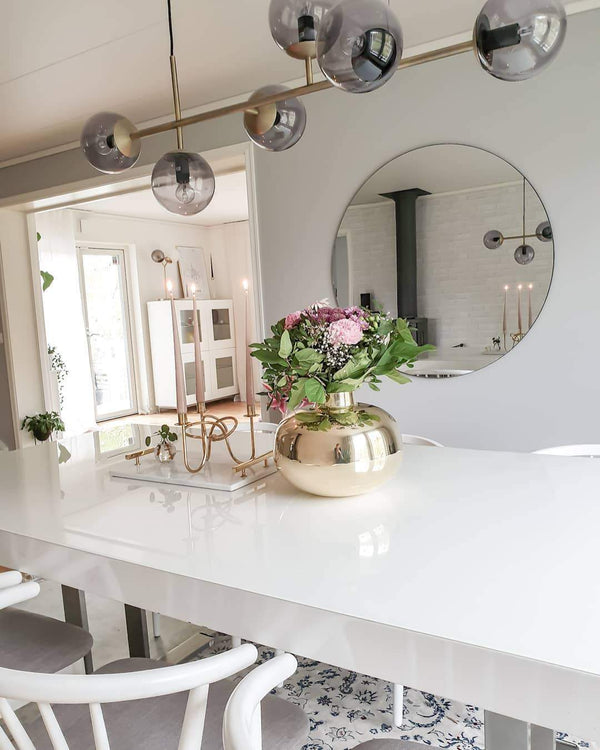Orb Glass Pendant Light with Brass Accents for Dining Room and Kitchen Island