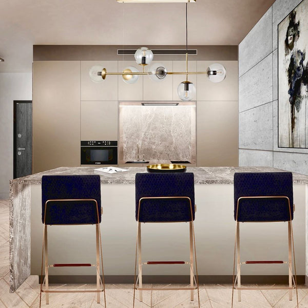 Orb Glass Pendant Light with Brass Accents for Dining Room and Kitchen Island