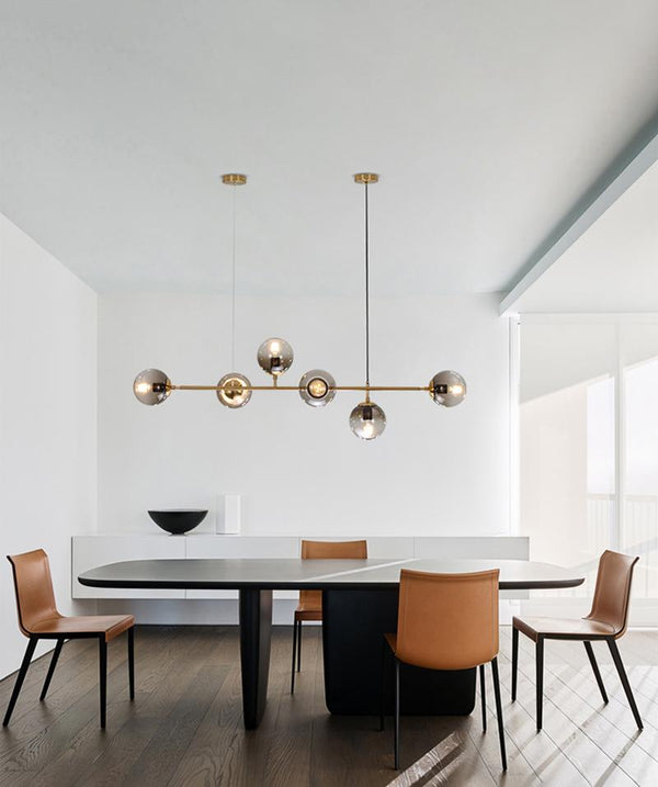 Orb Glass Pendant Light with Brass Accents for Dining Room and Kitchen Island