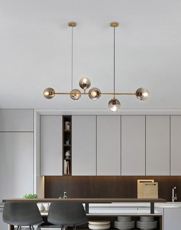 Orb Glass Pendant Light with Brass Accents for Dining Room and Kitchen Island